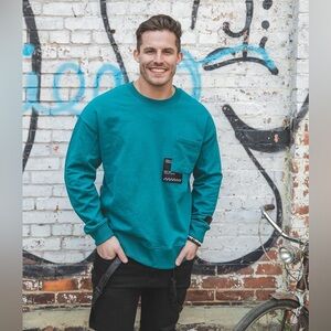 Zara Men Drop Shoulder Sweatshirt Cotton Pullover Tabriz Blue Size M NWOT